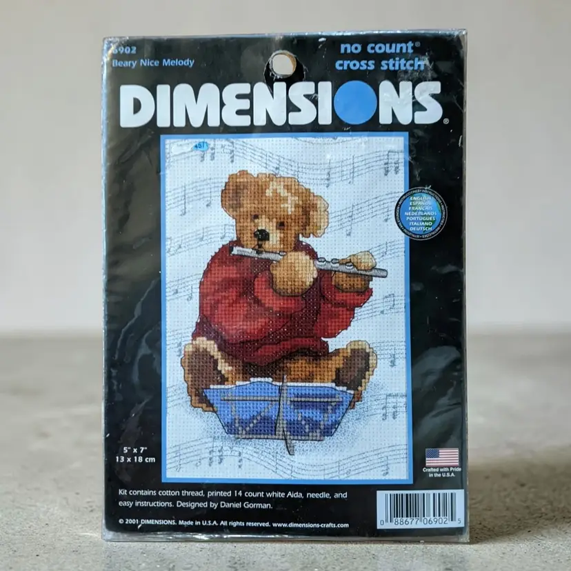 Dimensions No Count Cross Stitch Kit Beary Nice Melody 5"x7" Flute Music  #6902