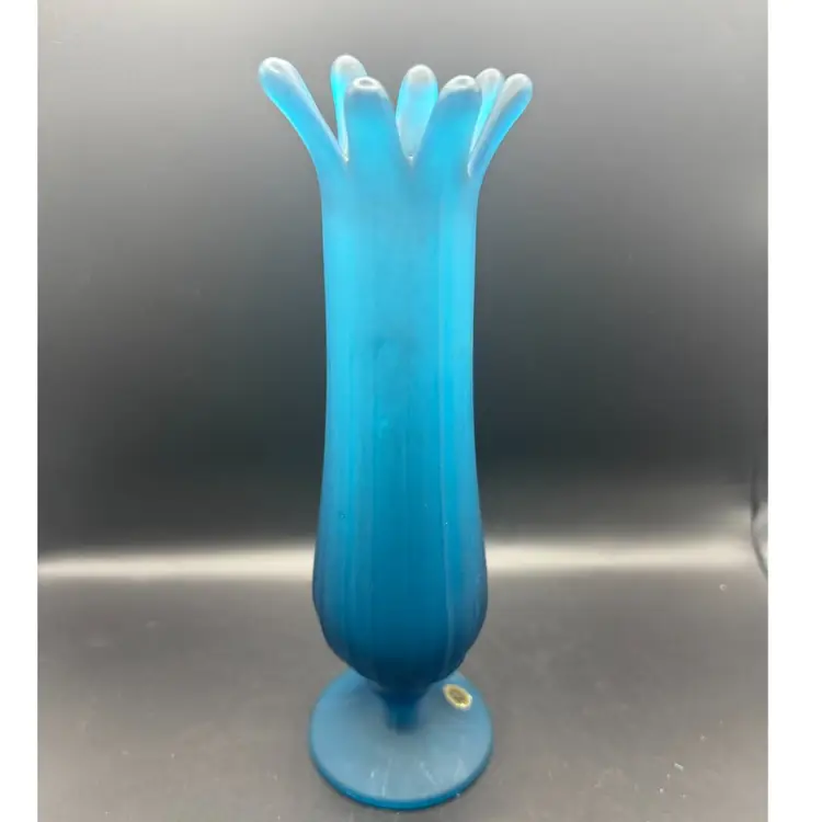 Westmoreland Blue Satin Frosted Lotus Swung Glass Vase