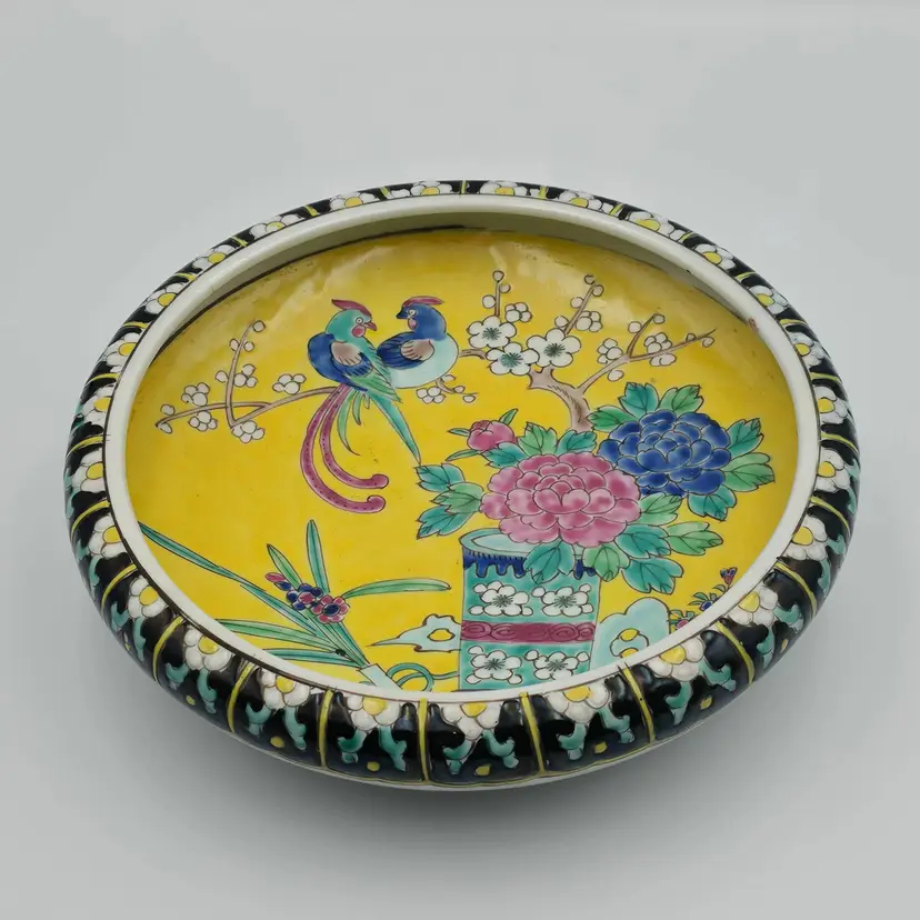 Antique Nippon Enamel Porcelain Bowl Hand Painted Birds Of Paradise