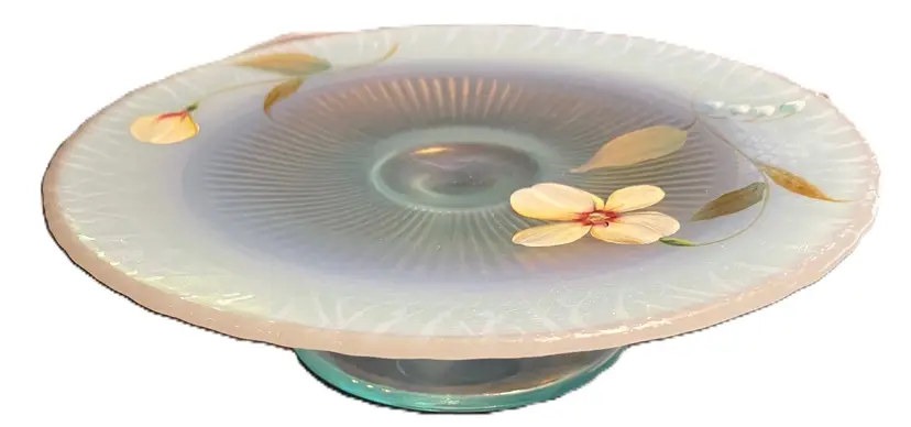 Fenton Hand Painted Signed Blue Opalescent Footed Plate