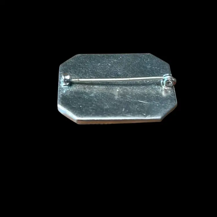 13. Rose Floral Etched Silver Border Handpainted Pin Octagon Brooch