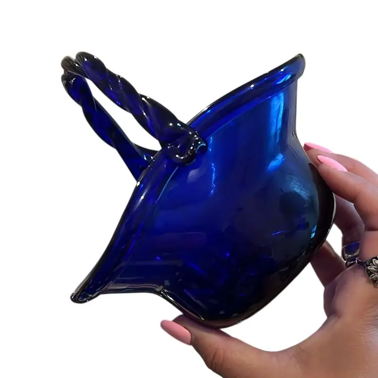 John Shelton (signed) Glass Cobalt Blue Basket