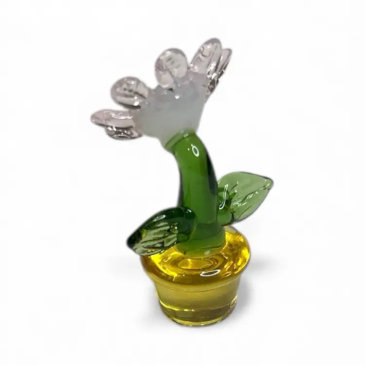 Mini Handblown Pink Art Glass Flower Figurine And Christmas Stocking