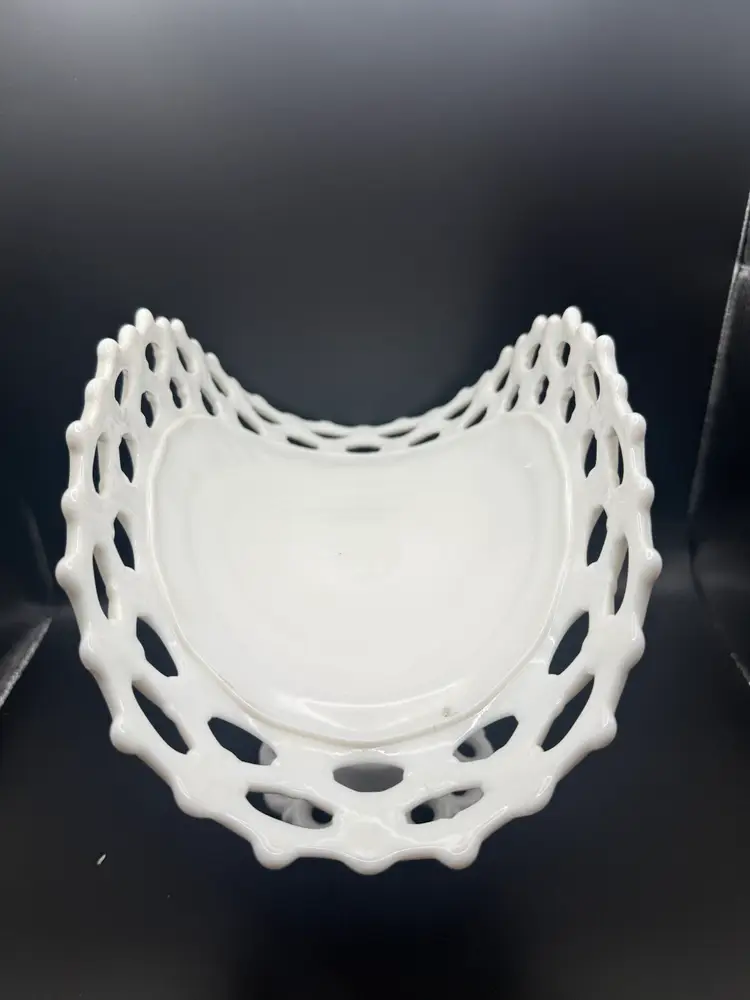 Westmoreland Milk Glass Doric Lace Pedestal Banana Bowl