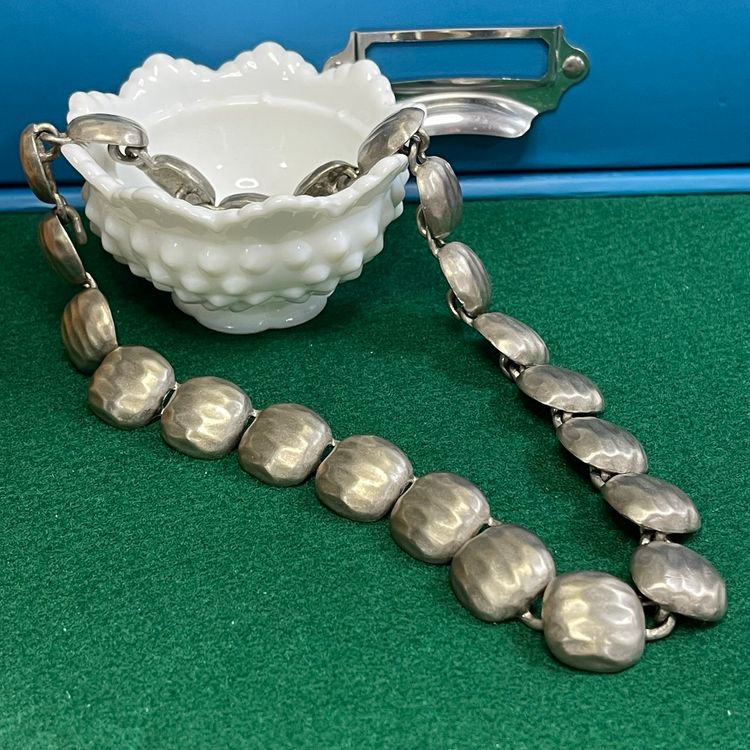 Vintage Douglas Paquette Silver Tone Square Panel Necklace Hook Clasp Heavy 18” Brutalist