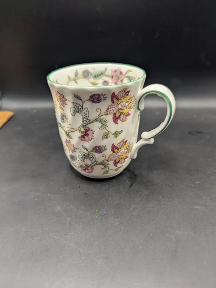 Hadden Hall Minton Swirled Coffee Mug Floral Design Green Trim