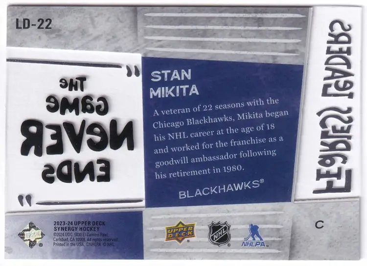 2023-24 Synergy Fearless Leaders #LD22 Stan Mikita Chicago Blackhawks Hockey Card