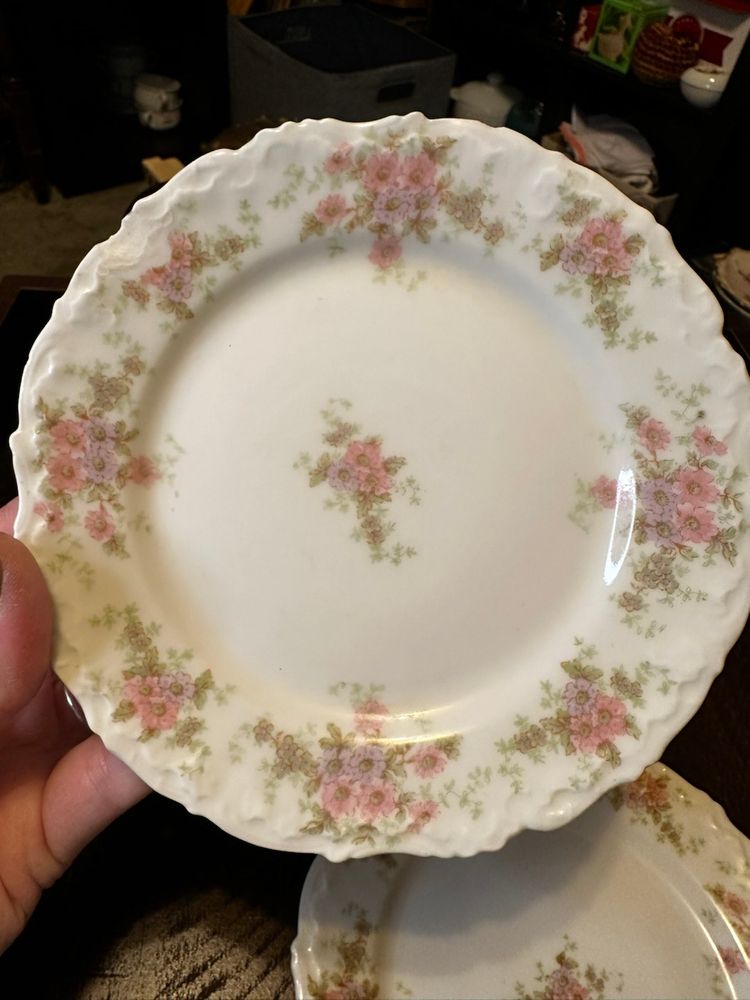 Bawo & Dotter Pink + Lavender Flowers Elite Limoges France 6.5” Bread Plate