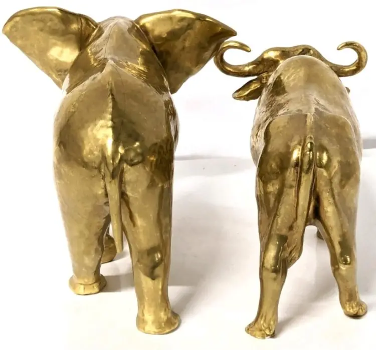 Coalport Bone China By John Kaposvary - Water Buffalo And African Elephant - Both N.209 Gilded 22 K Gold