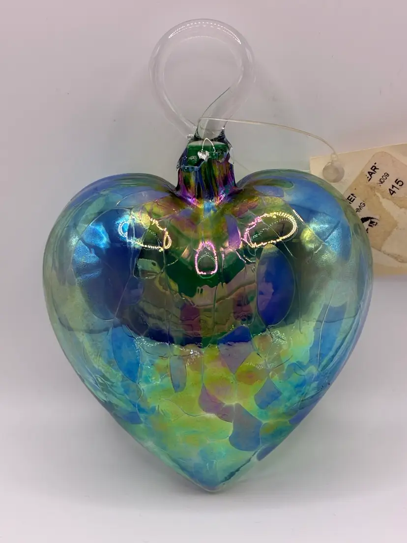 Vines Art Glass Hanging Heart Ornament 5” X 4”