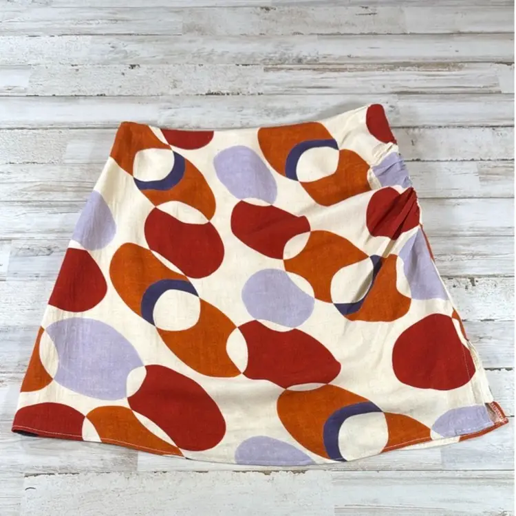 Sage The Label Poetic Nostalgia Side Ruched Mini Skirt – Rust Multi, Size Small (Sample Sale)