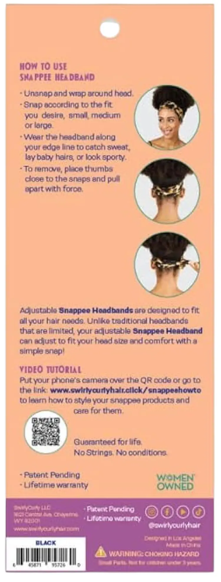 SWIRLYCURLY 3 snap adjustable non slip Headband NWT/NIP Color - Brown