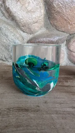 Jesmonite/Resin Pot - Green/Blue Trees - Cuppy