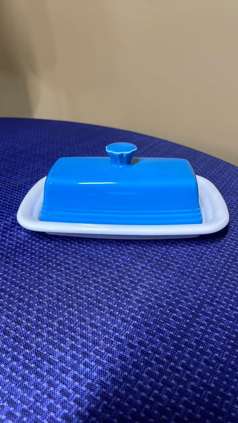 Fiesta butter dish white and peacock