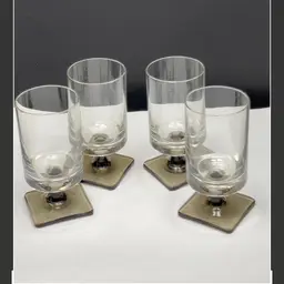 Vintage Georg Jensen MCM Rosenthal Linear Smoke Cordial Crystal Set Of Four Signed