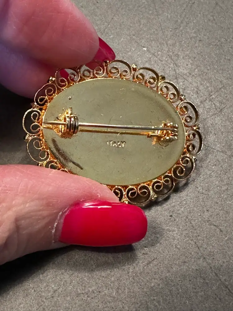 Vintage Micro Mosaic Pin Made in Italy Red White Daisy Flowers