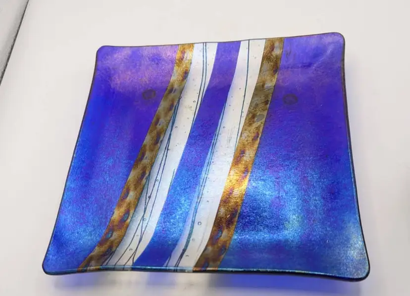 VTG Chris Paulson Signed  Dichroic Fused Glass Square Tray/Plate