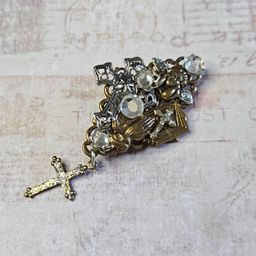OOAK RELIGIOUS BROOCH CROSS ANGEL
