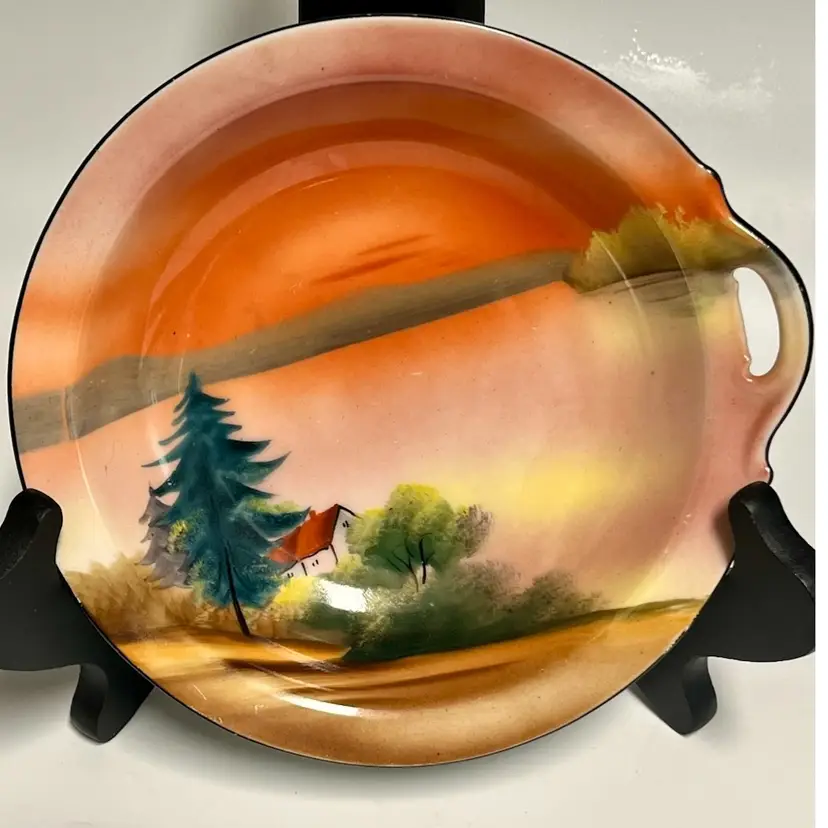 Noritake - Red Morimura Stamp- Vintage Hand-Painted Porcelain Bowl – 6.5” Wide x 1.5” High – Beautiful Sunset Scene