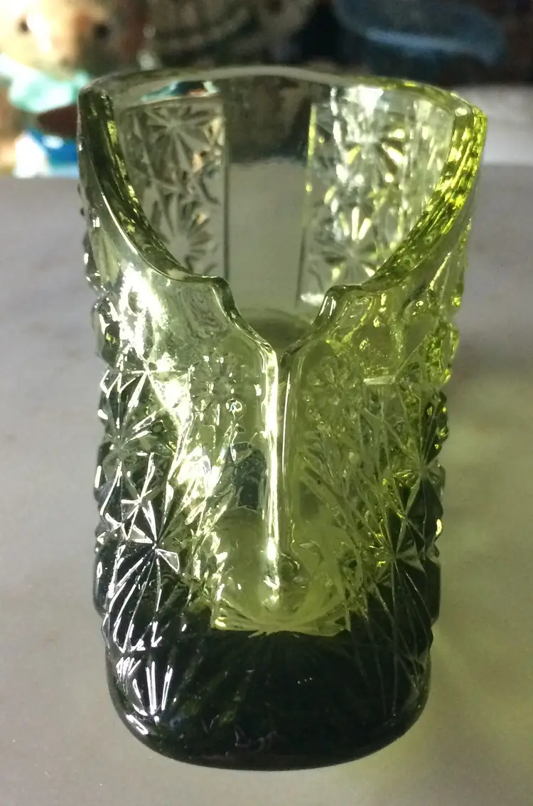 Vintage Fenton Old Virginia Glass Handmade Green Glass Baby Shoe 4 1/2" long x 2" tall