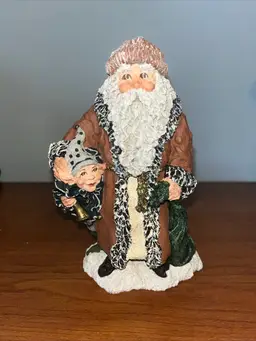 Vintage June McKenna Flat Back Santa Figurine 1995 "Santa & His Lil Helper" 5.5"