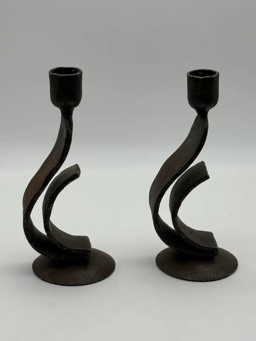 Brutalist Abstract Heavy Metal Candlestick Holders (2)
