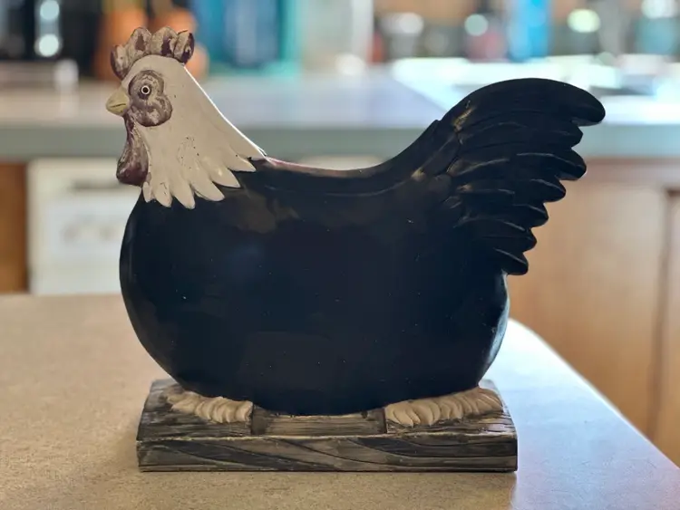 Vintage Resin Black Chicken Decor. 12 Inches