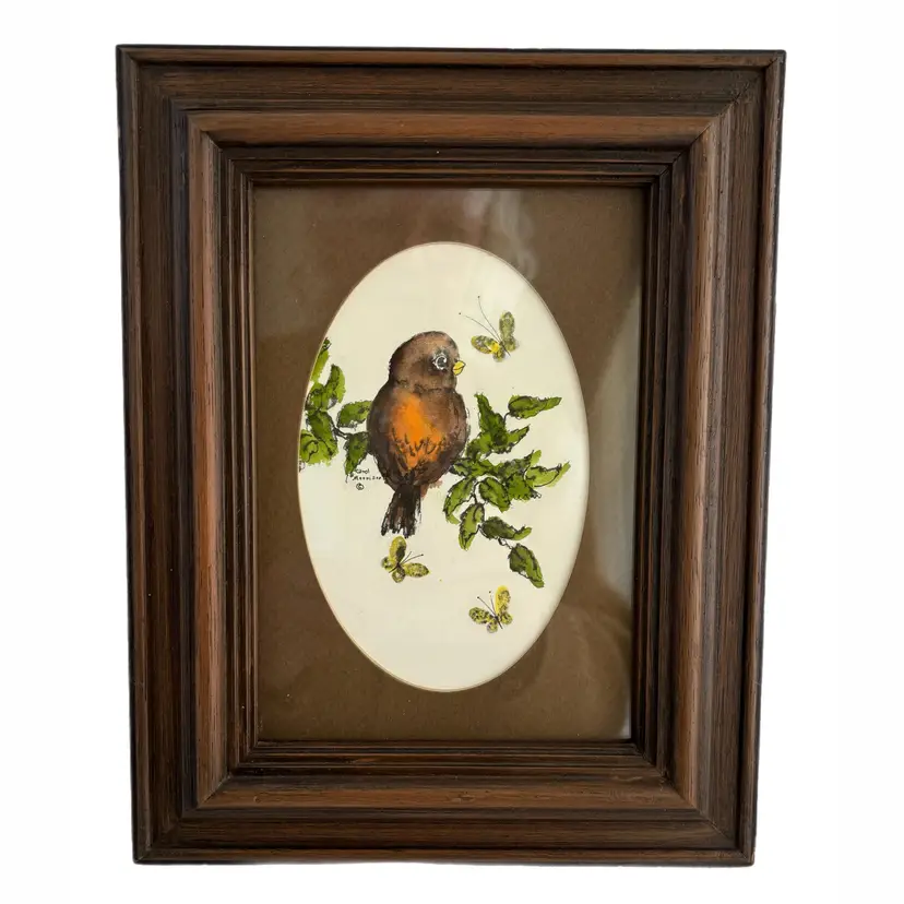 Artist Signed Framed Watercolor Art Carol Morrison 1980s Cottage Core Vintage