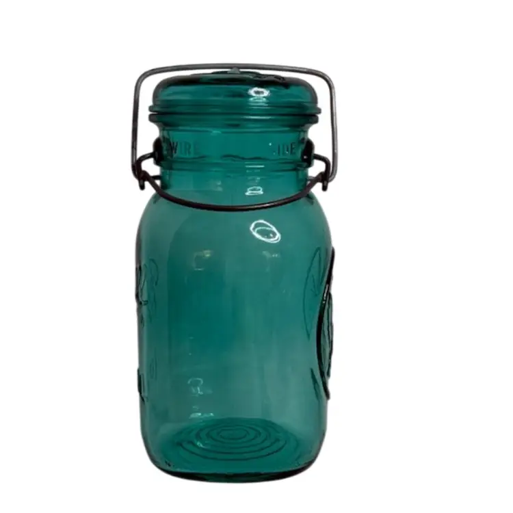 Vintage Ideal Ball Mason Jar W/Eagle  Blue Glass w/ Metal Bale Closure Quart•Pre-1937 Read
7-1/2” T x 3-1/2” W