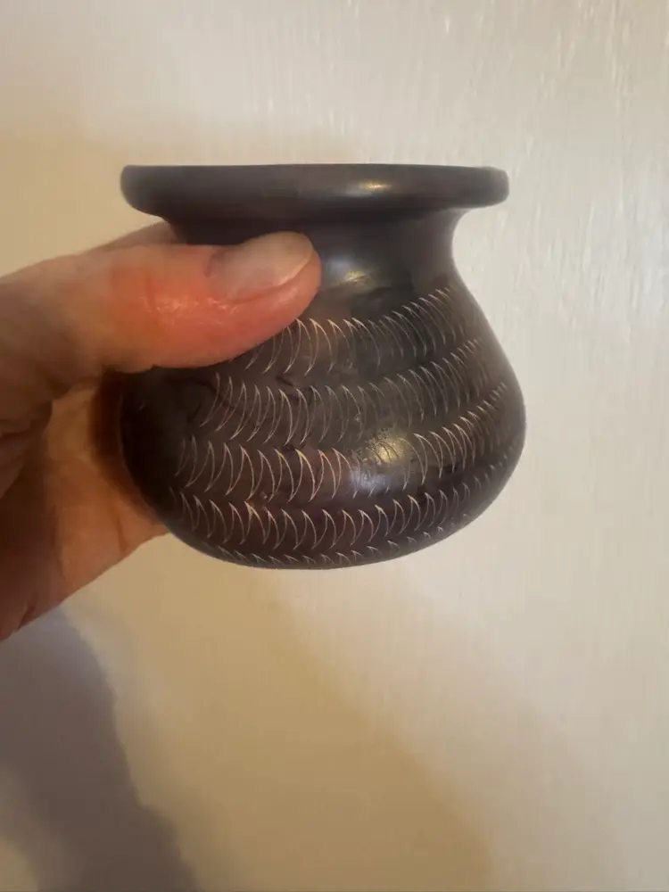 Stone Pot With Map Of Kenya Inscribed On The Bottom 3.5”