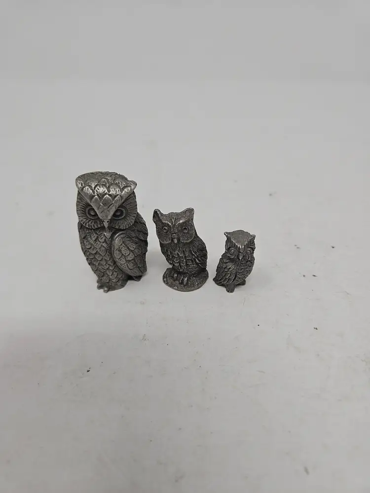 Heritage Pewter Owls Set Of 3 Vintage