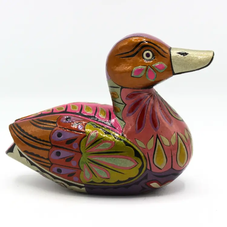 Small Vintage Wood Duck Decoy Figurine Hand Painted Latin Folk Art Boho Decor