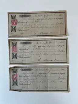 Antique Promissory Notes. 1914-1915 . Payment Received Ephemera First National Bank Utica NY