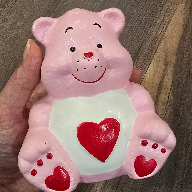 80s Love A Lot Tender Heart Pink Care Bears Ceramic Piggy Coin Bank Decor 5"