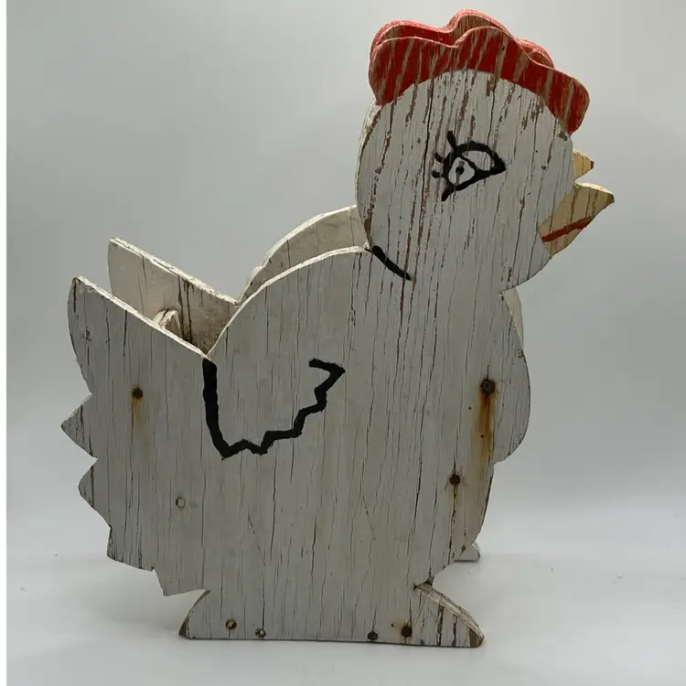VTG Handmade Shabby Chic Wooden Chicken Napkin Holder Decor