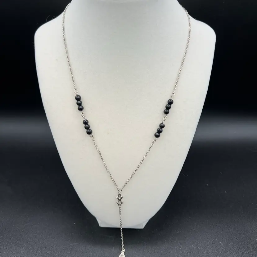 Dainty Elizabeta Silver Tone Necklace with Black Beads