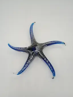 Studio Art Glass 5 Arm Starfish Paperweight Signed Cobalt with Silver Aventurine