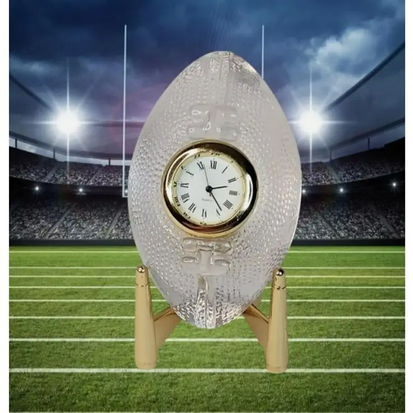 Vintage 24% Lead Crystal Football Clock w/Gold-Toned Display Tee- Untested Needs Battery