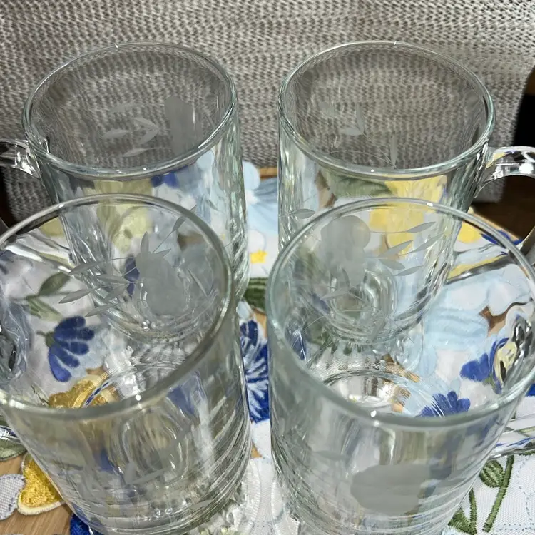 Vintage Princess House Crystal Set Of 4 Irish Coffee Mugs #504 Footed Heritage Etched