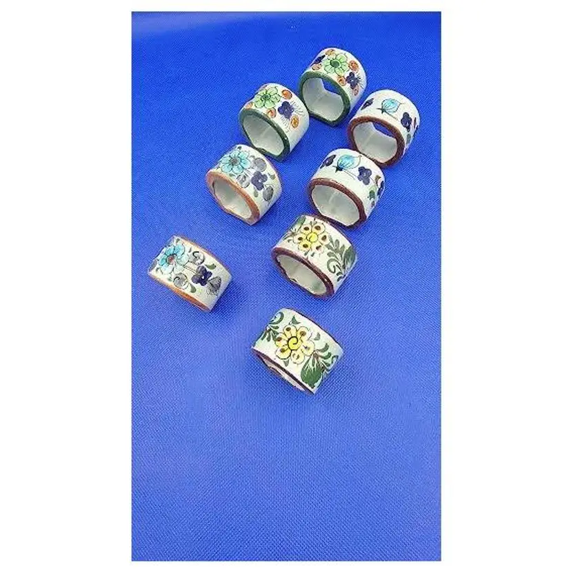 Set of 8 TONALA POTTERY NAPKIN RINGS - MARKED AND NUMBERED