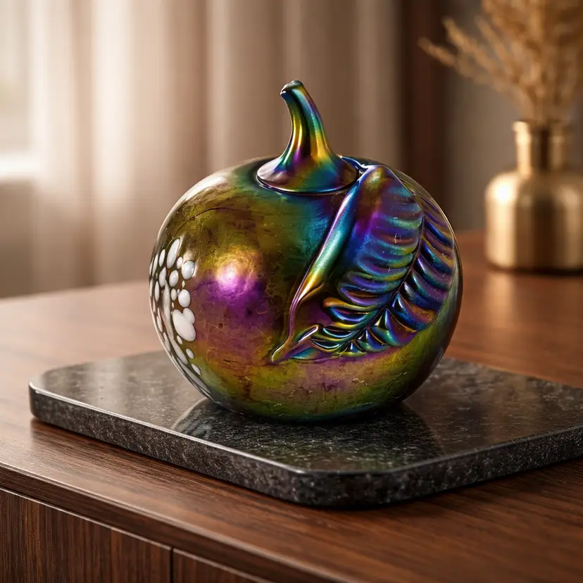 Vintage Irridescent Carnival Glass Apple Paperweight, 3"