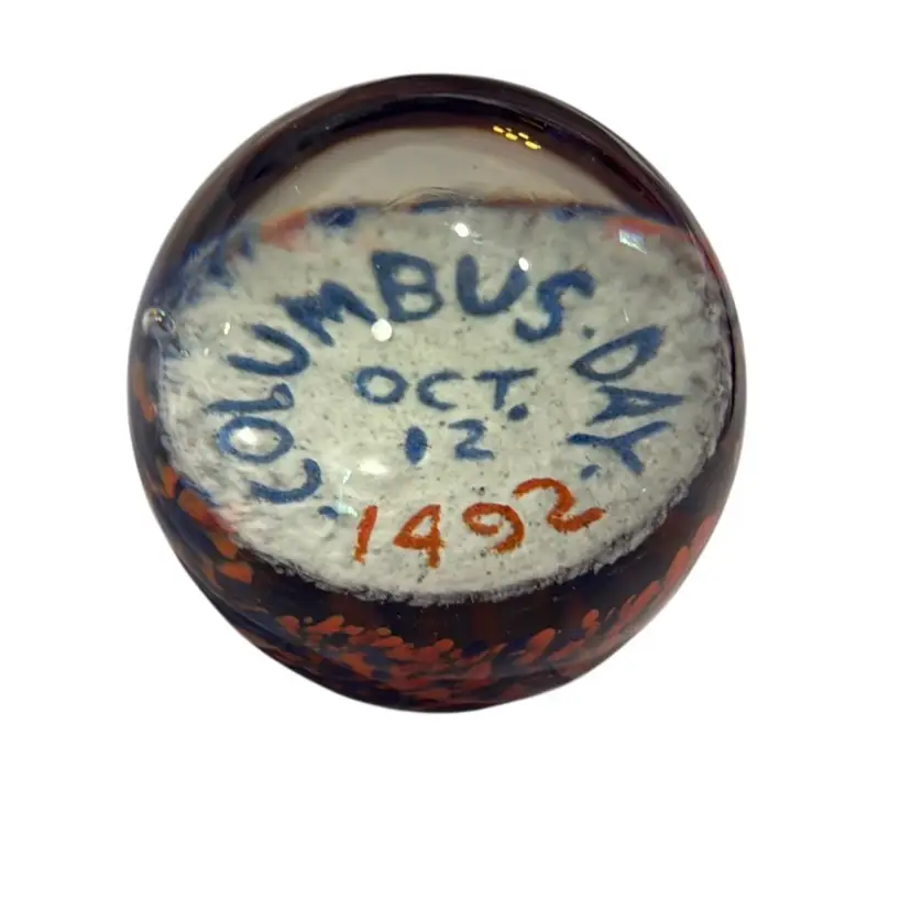 Vintage 1970 Robert Harmon Signed & Numbered 240 “Columbus Day 1492” Paperweight - 3.5”