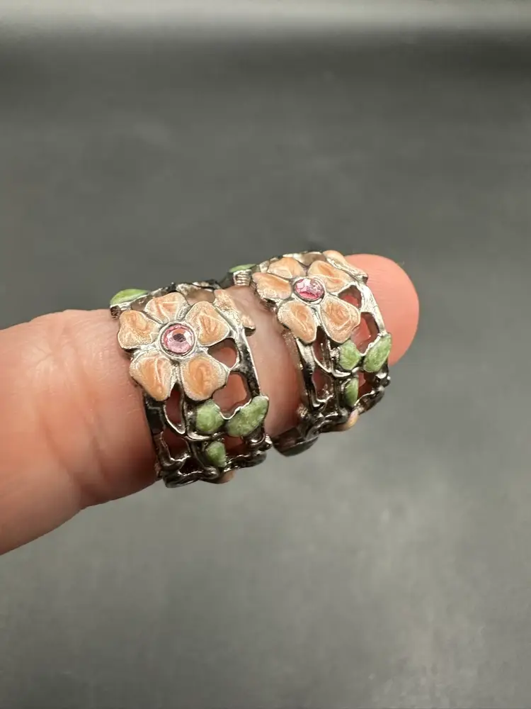 Vintage 1928 Brand Openwork Floral Enamel Earrings, Clip-on, Unsigned