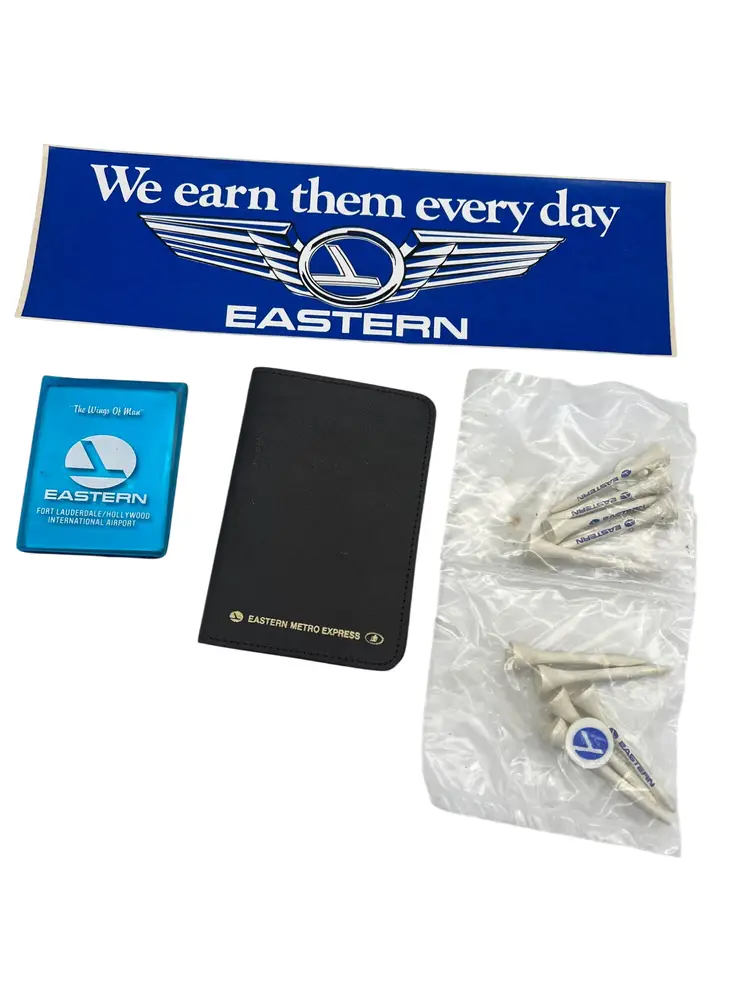 Eastern Air Lines Promo Lot: Sticker, Metro Express Pad, Tees & Pocket Mirror