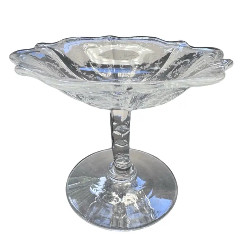 Fostoria Corsage Etched Pattern Pedestal Dish Vintage Very Good Condition