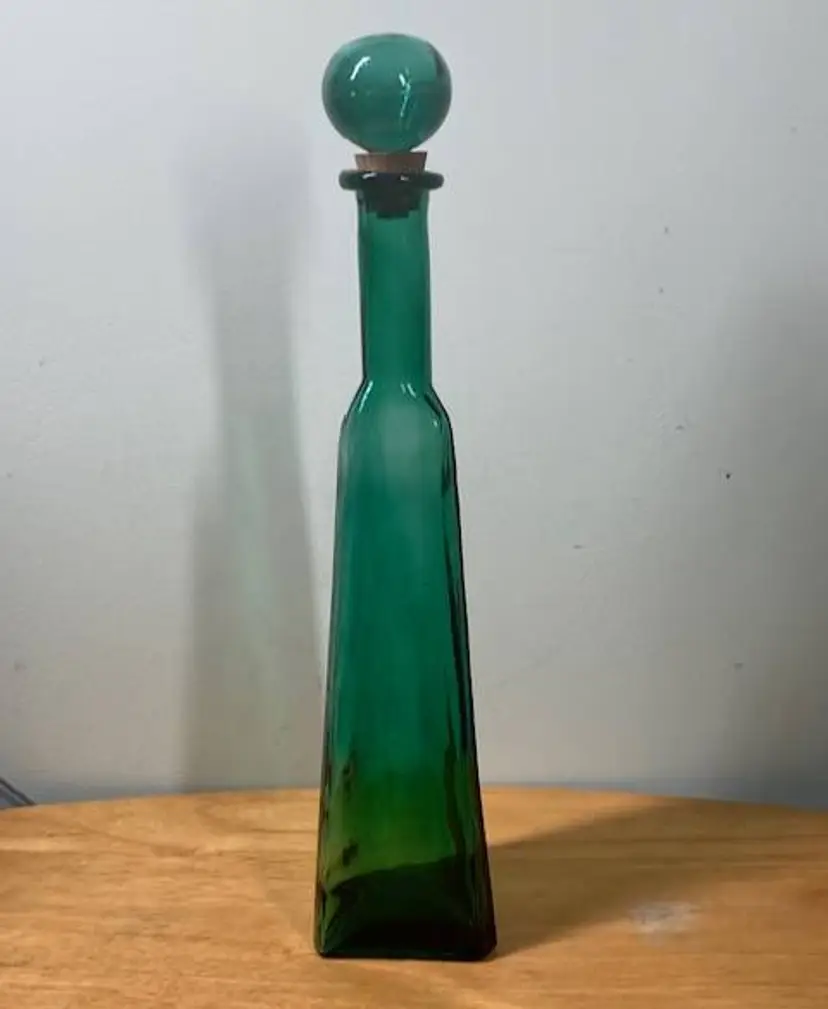 Vtg 90s Hinmark Enterprises 17" Green Glass Genie Decanter Bottle Cork Stopper