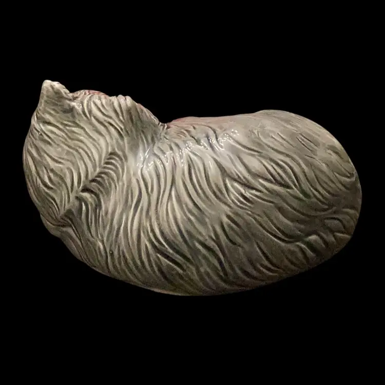 Vintage Ceramic Figurine Grey Kitten Sleeping