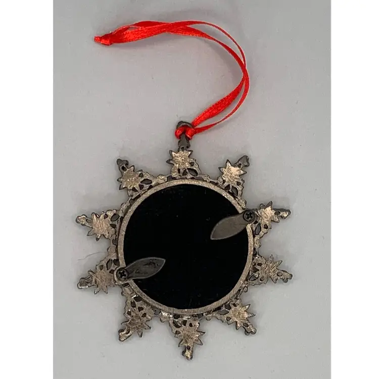 St Nicholas Square Hanging Frame Ornament. Metal (pewter??) Floral Holds Approximately 1.5” Photo