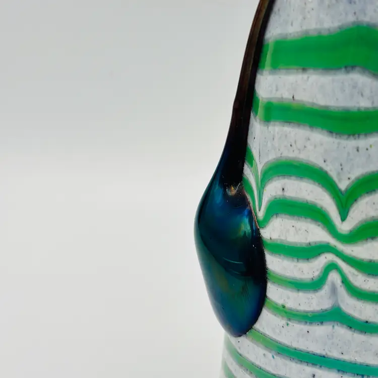 Vintage Blown Studio Art Glass Applied Pulled Feather Trailing w Teardrop Prunts Vase