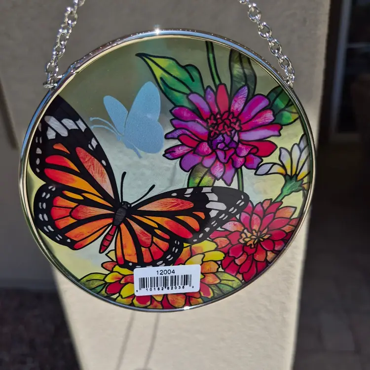 Handcrafted Butterfly & Floral Glass Suncatcher With Chain Bridgeton Hall Window